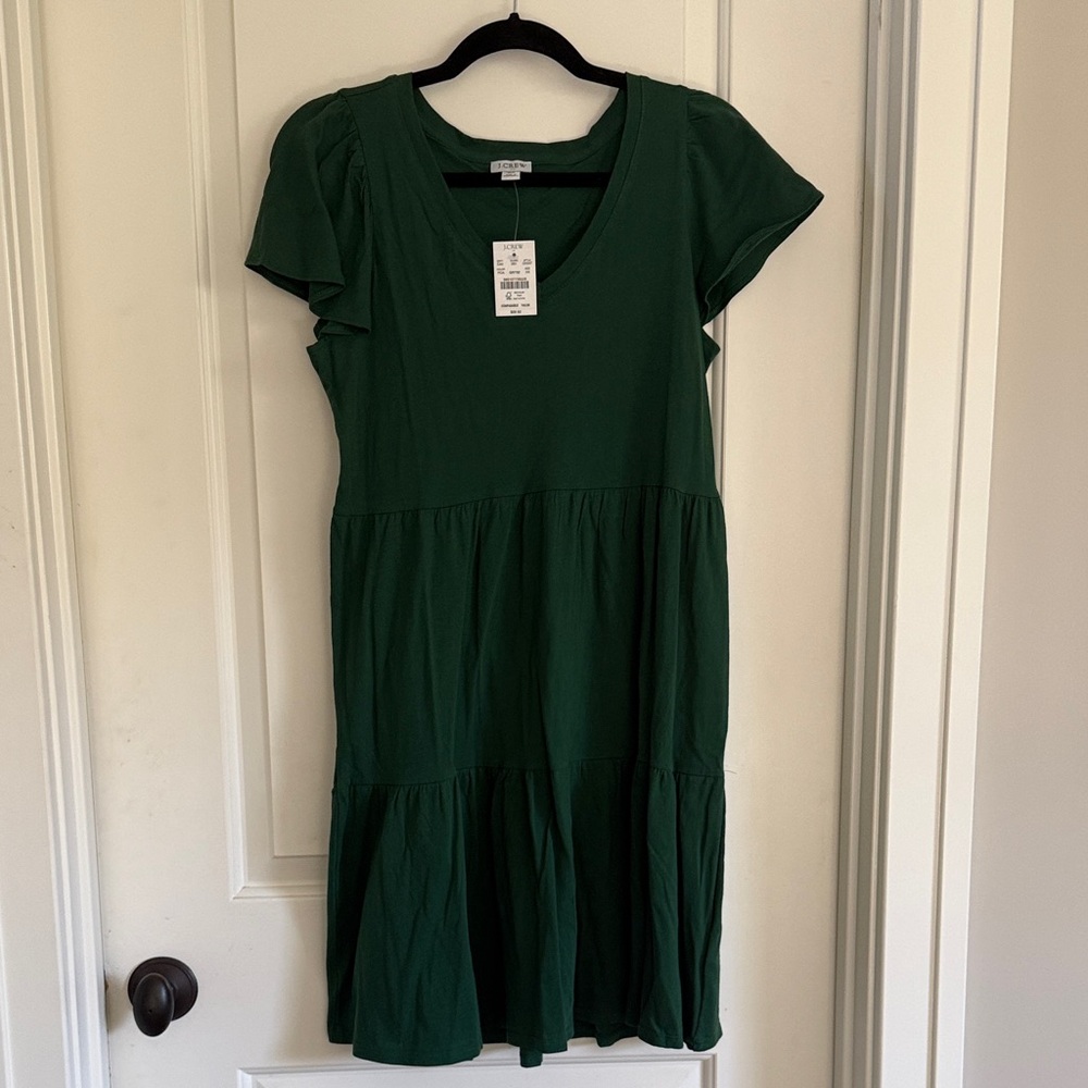 J CREW Green tiered ruffle sleeve cotton dress 💚 Size XS (fits like a small) NWT